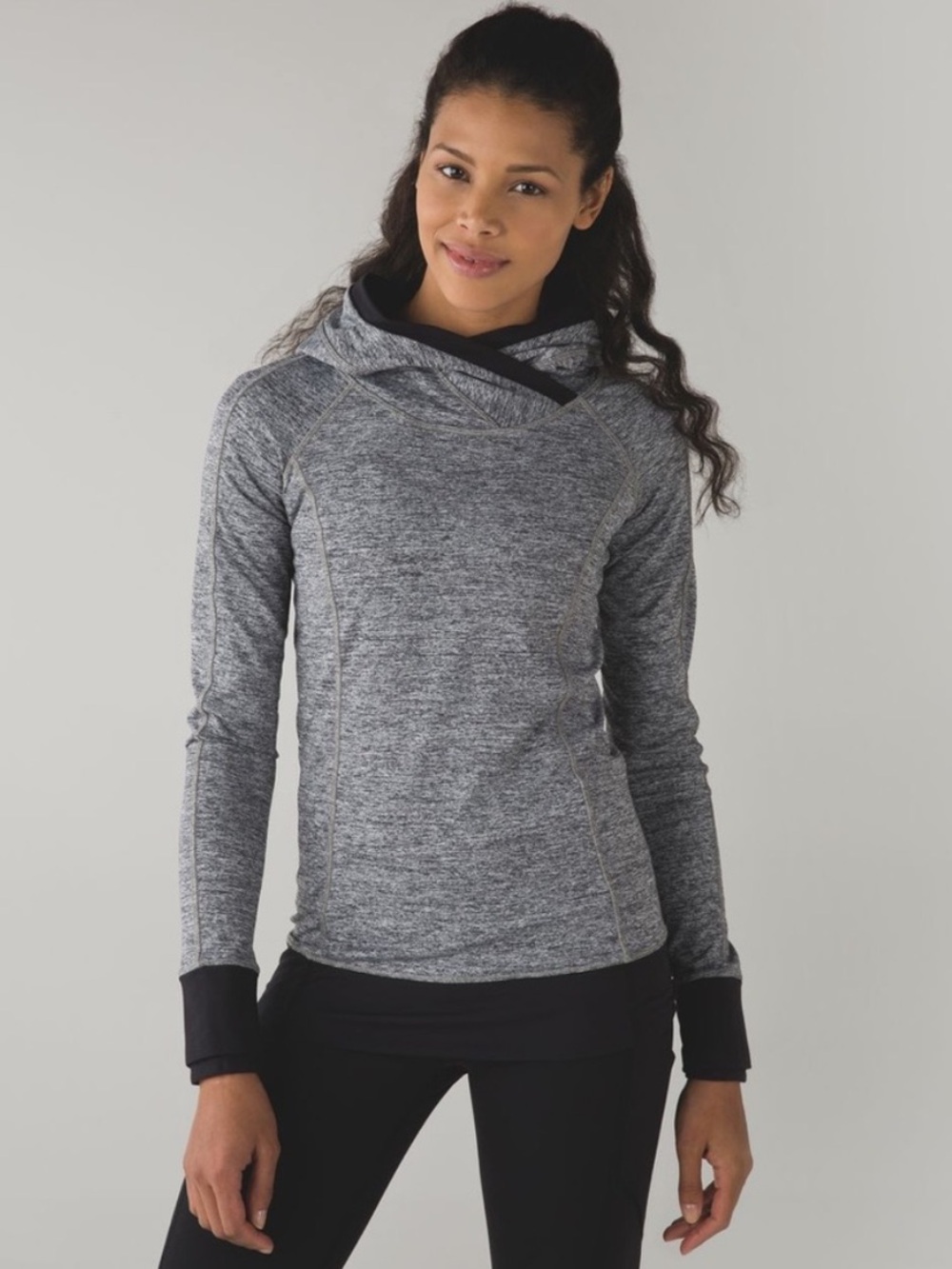 Lululemon Think Fast Hoodie Heathered Black Gray Womens 4